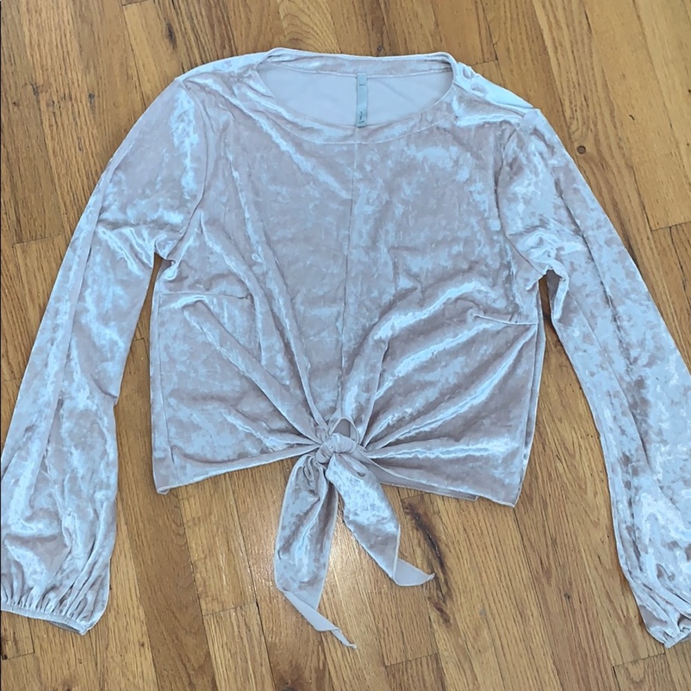 Champagne velvet tie front top